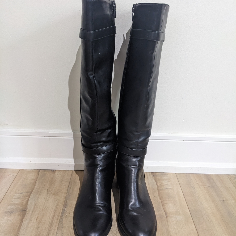 Black Leather Knee-High Boots